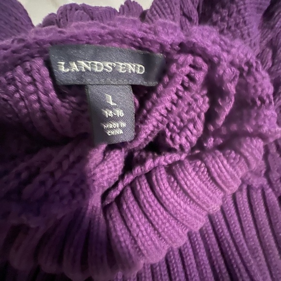 Turtle neck, thicker cable knit sweaters.  Green and purple.  Lands End, size L. - Picture 5 of 5